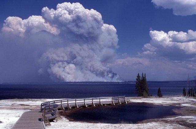 Smoke from Shoshone fire, taken across West Thumb Picture
