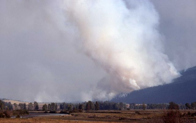 Thick smoke rising from behind mountain in Lamar Valley Picture