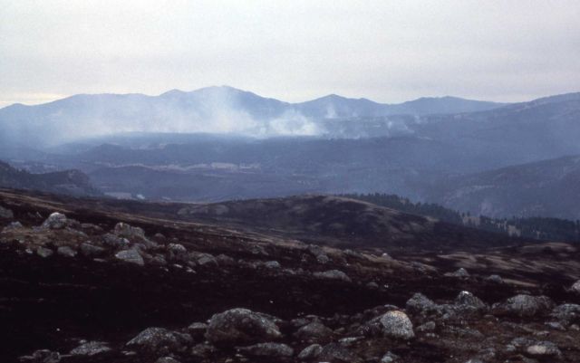 Smoldering fire & smoke, Buffalo Plateau, Coyote Creek, North range Picture