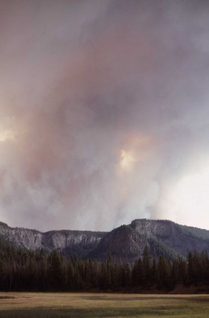 Smoke cloud above Madison Plateau from Madison River Picture