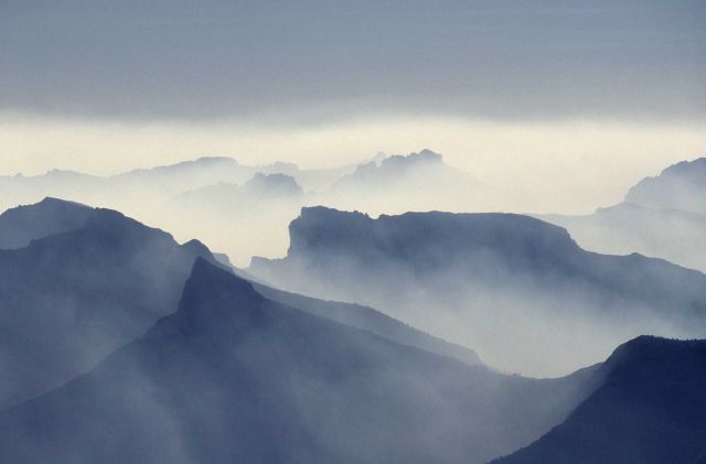 Aerial view through smoke inversion of Mt Schurz Picture