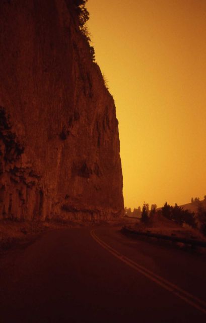 Overhanging cliff in smokey haze Picture
