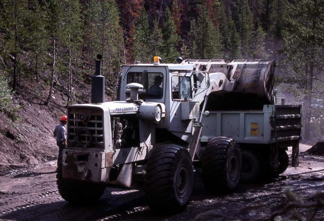 Work crew clearing mudslide in Gibbon Canyon - Erosion/Geology Picture