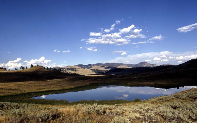 Kettle pond in Lamar Valley, shows plant succession at edge of pond - Geology - Glacial Picture