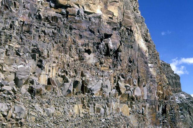 Cliff face of angularly fractured Yellowstone Tuff Picture