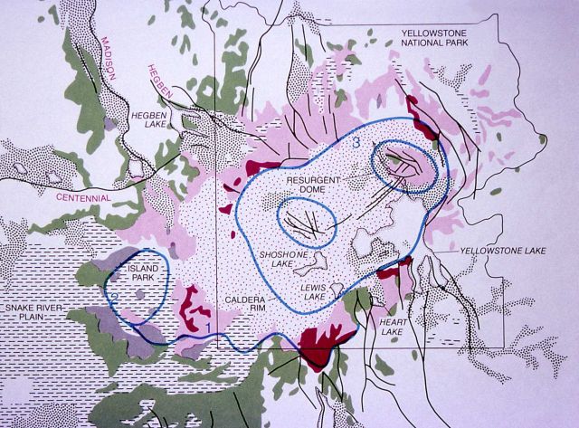 Geologic map of Yellowstone Region showing fault lines, caldera outlines & lava flows in black & white Picture