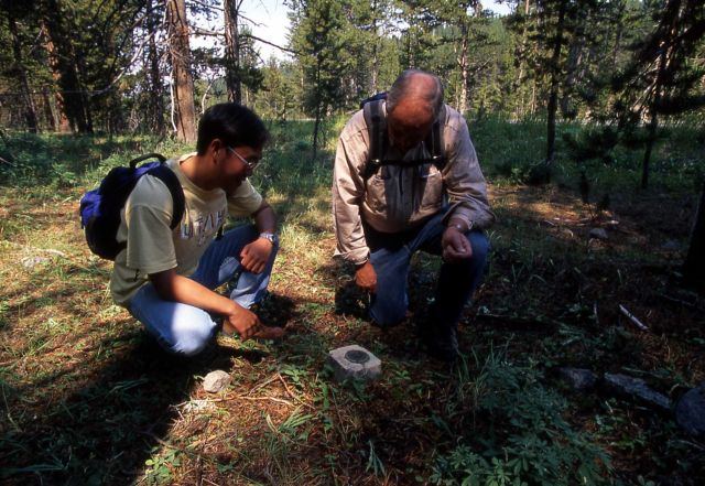 Dr Robert Smith & graduate student at bench mark near LeHardy Rapids Picture