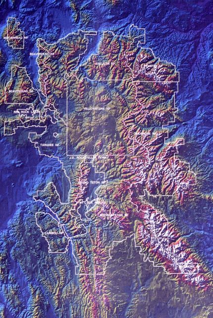 Greater Yellowstone Area relief map with National forest & park boundaries Picture