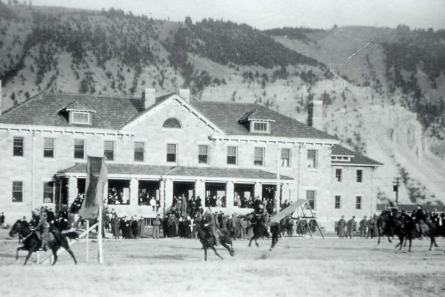 Mounted cavalry drill on Parade Ground, Fort Yellowstone Picture