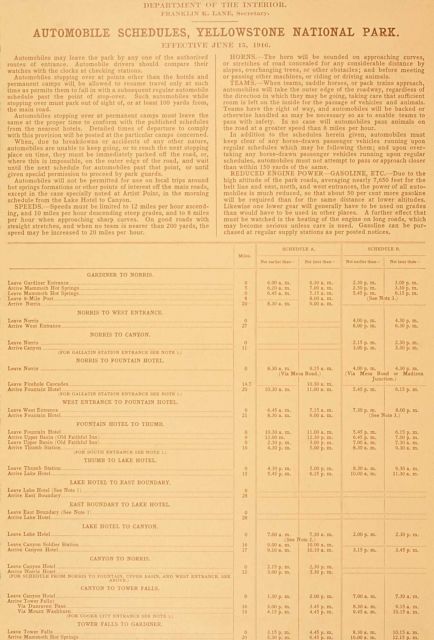 Yellowstone National Park automobile schedules Picture