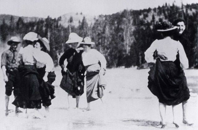 Tourists wading in Great Fountain Geyser Picture
