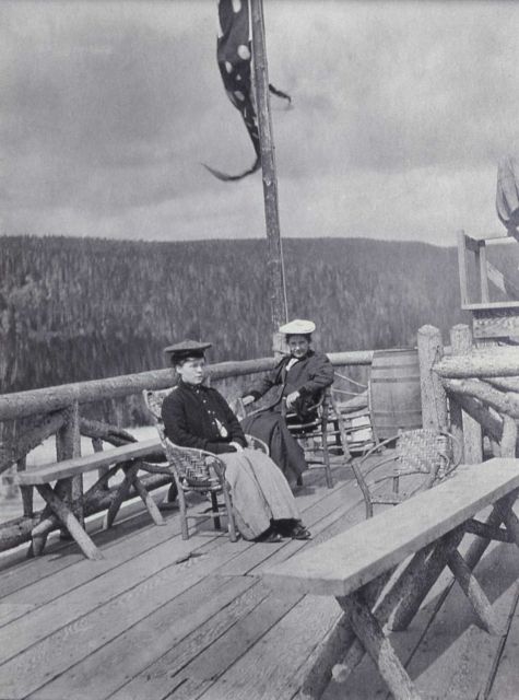 Mrs Albert L Noyes & Adeline Bostick on top of Old Faithful Inn Picture