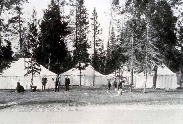 Wylie camp at Upper Geyser Basin - Mr & Mrs Baylis & others with cameras Picture