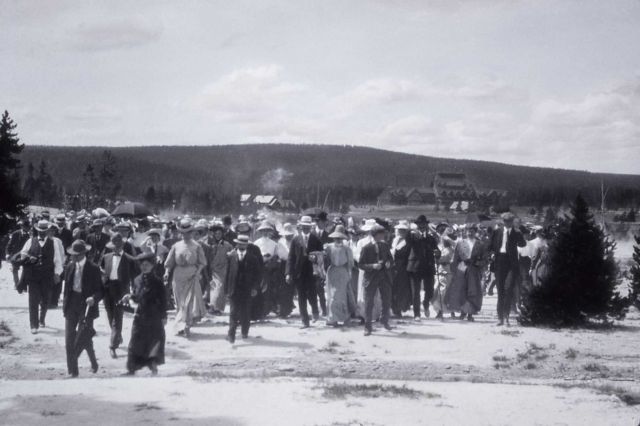 Tourists crossing the runoff channel by Grand Geyser Picture