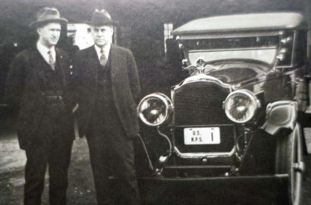 Superintendent Horace Albright & National Park Service Director Stephen Mather beside National Park Service Packard Picture