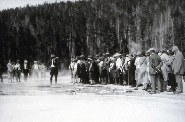 Ranger Naturalist talking to group at Upper Geyser Basin Picture