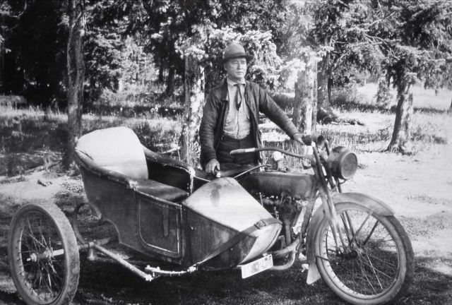Stephen Mather, (1913 Assistant Secretary of the Interior, 1916 first National Park Service Director) motorcyclist with side car Picture