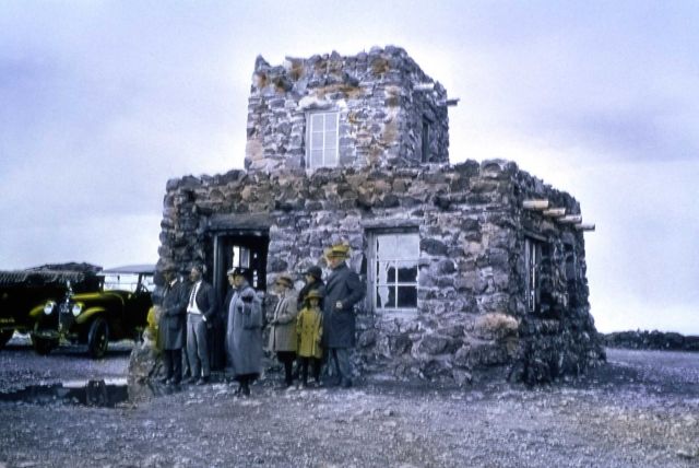 Visitors & car at Mt Washburn fire lookout Picture