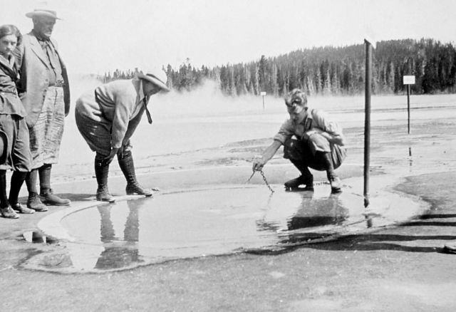 Early visitors at Handkerchief Pool in Black Sand Basin Picture