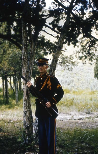 John Whitman, dressed as a soldier at Fort Yellowstone, during a Voices of Yellowstone (living history) program Picture