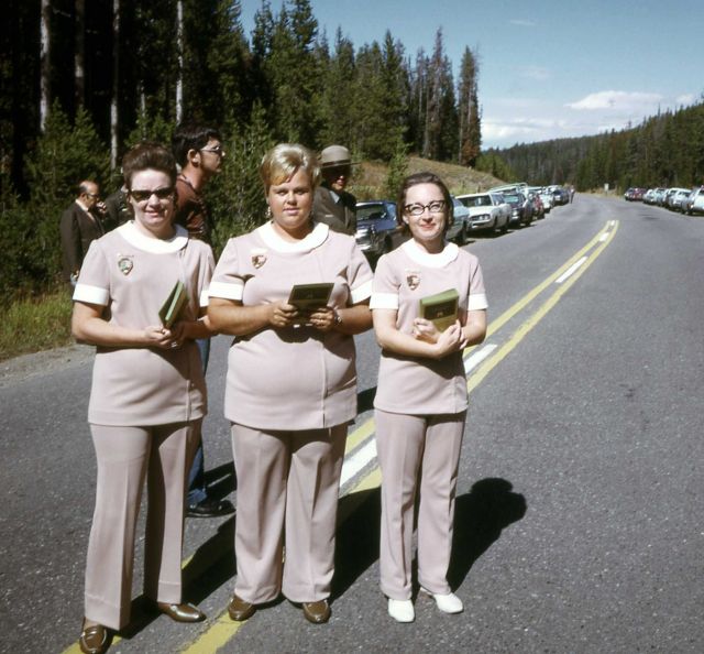 Three female rangers at ribbon cutting ceremony for the John D Rockefeller, Jr, Memorial Parkway Picture
