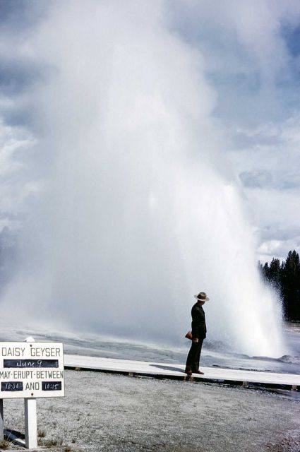 Ranger (with megaphone) at Daisy Geyser Picture