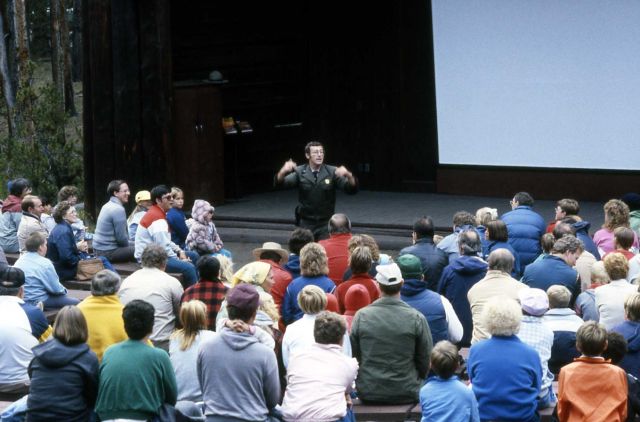 Interpretive Ranger Richard Young presenting an evening program at Canyon Village Picture