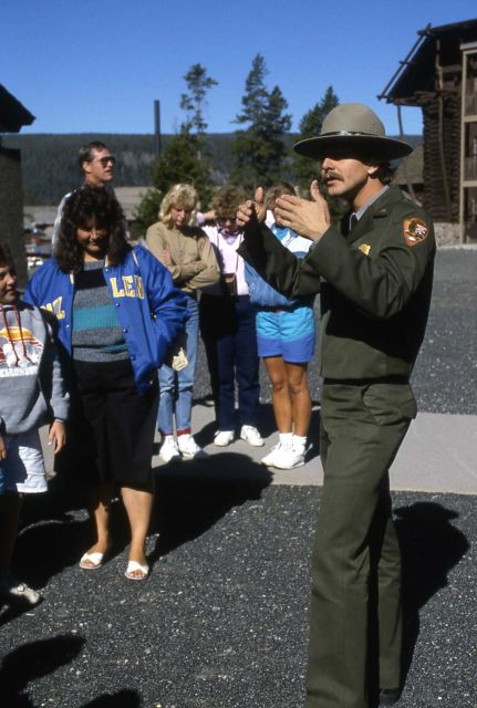 Jeff Seleck giving interpretive program at Old Faithful Picture