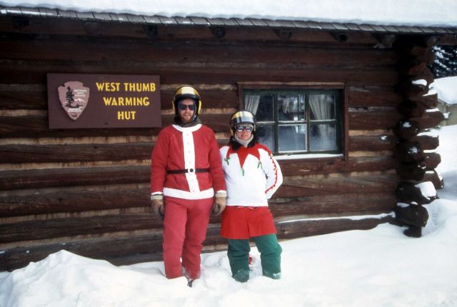 Santa & elf on courier run at West Thumb warming hut Picture