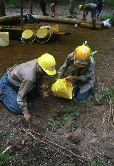 Youth Conservation Corp workers working to rehab & revegetate a backcountry campsite on Shoshone Lake Picture