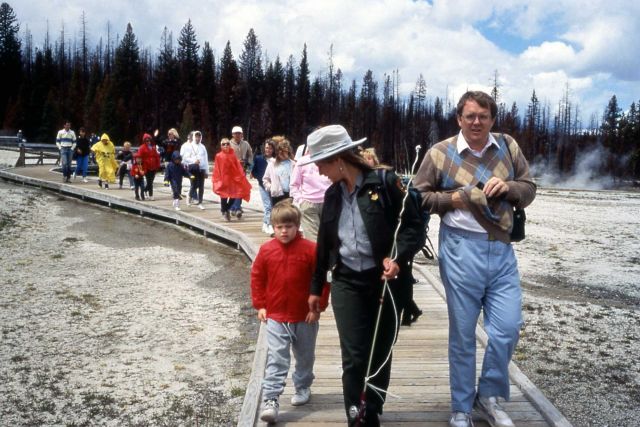 Katya Lockridge leading guided walk in geyser basin Picture