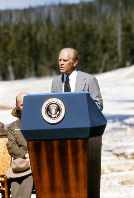 President Ford at outside podium at Old Faithful Picture