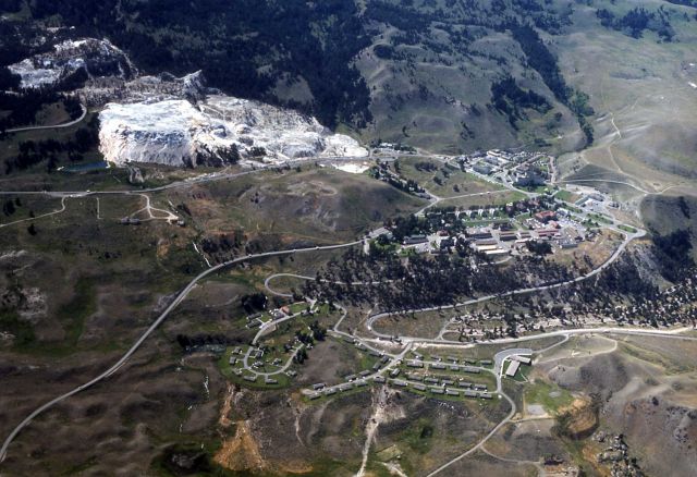 Aerial view of Mammoth Hot Springs Picture