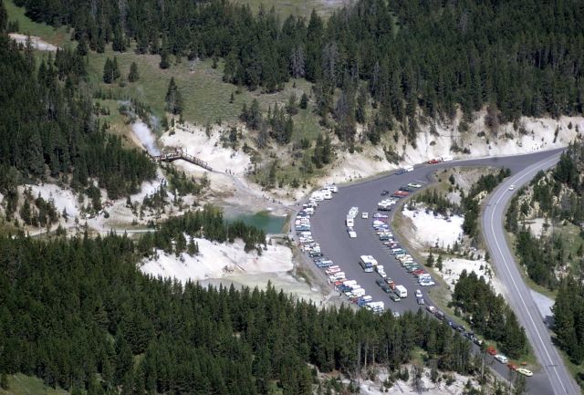Aerial view of the Mud Volcano parking lot Picture
