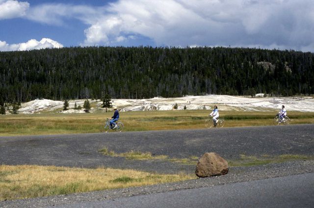 Bicyclers in the Upper Geyser Basin Picture