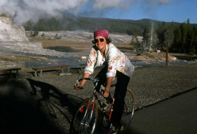 Bicyclist on path near Castle Geyser Picture