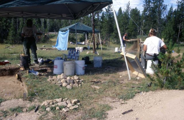 Nymph Lake area archeology site, Wyoming State archeologis working Picture