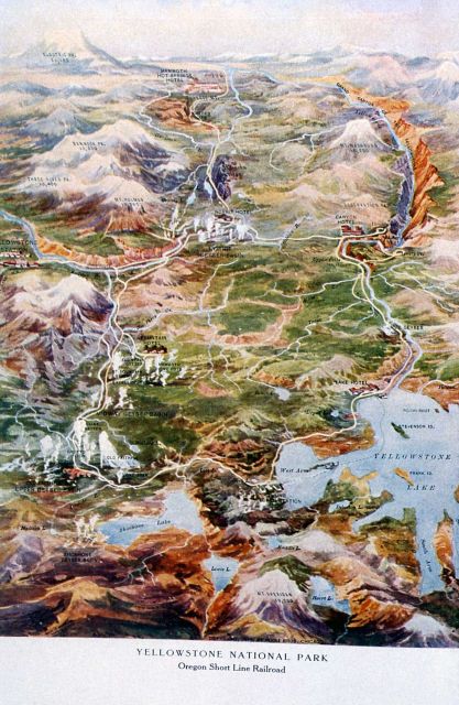 Illustrated map of Yellowstone found in the Oregon Short Line brochure 