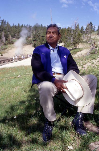 Grant Bull Tail (Crow Indian) near Dragon's Mouth at Mud Volcano - History - Indians Picture