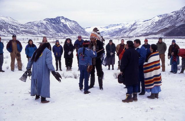 In honor of slain bison...Lakota Sioux spiritual leaders at Stephen's Creek bison capture facility Picture