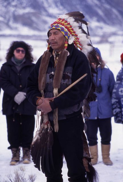Yellowstone employee Carolyn Duckworth and Arvol Looking Horse (at ceremony in honor of slain bison) Picture