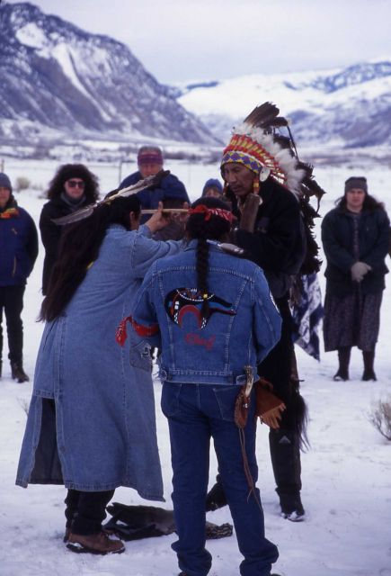 Irvine Blackie receiving smudging (at ceremony in honor of slain bison) Picture