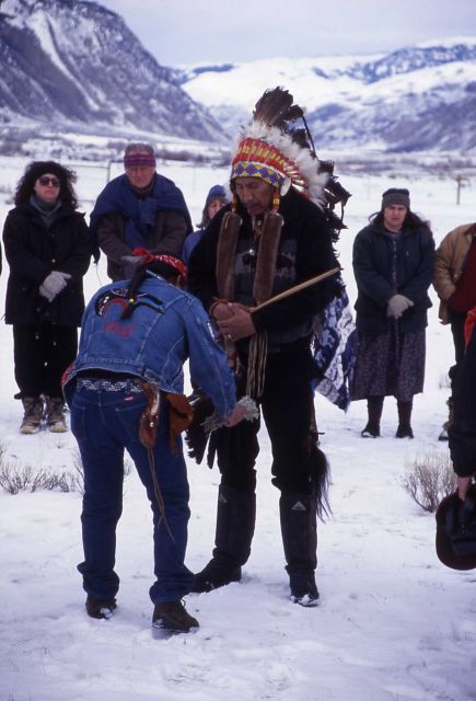 Irvin Blackie receiving smudging (at ceremony in honor of slain bison) Picture