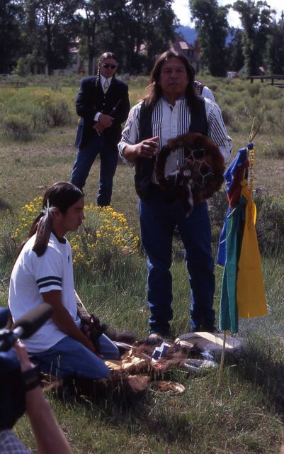 Lakota spiritual leader Rocky Afraid of Hawk with son at bison ceremony on Parade Grounds Picture