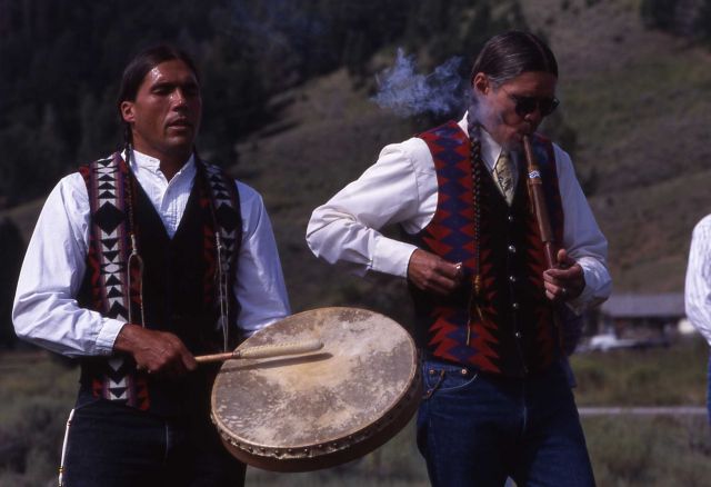 John Potter singing as Scott Frazier lights pipe at bison ceremony Picture