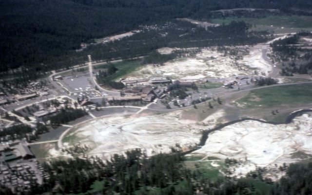 Aerial view of Old Faithful Inn & the Upper Geyser Basin Picture