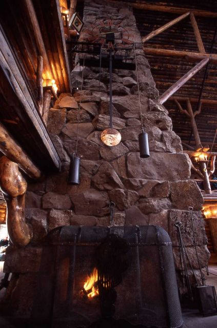 Fireplace in Old Faithful Inn lobby Picture