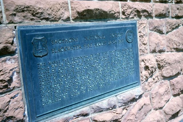 Plaque at the Fire Fighters Memorial outside the east entrance to Yellowstone National Park Picture