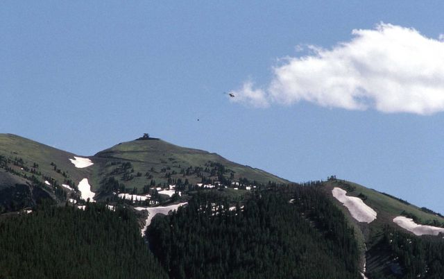 Mt Washburn fire lookout with a helicoper for 1990 Washburn fire Picture