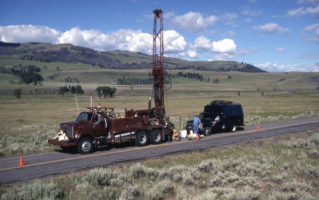 Drilling road bed in Lamar Valley Picture